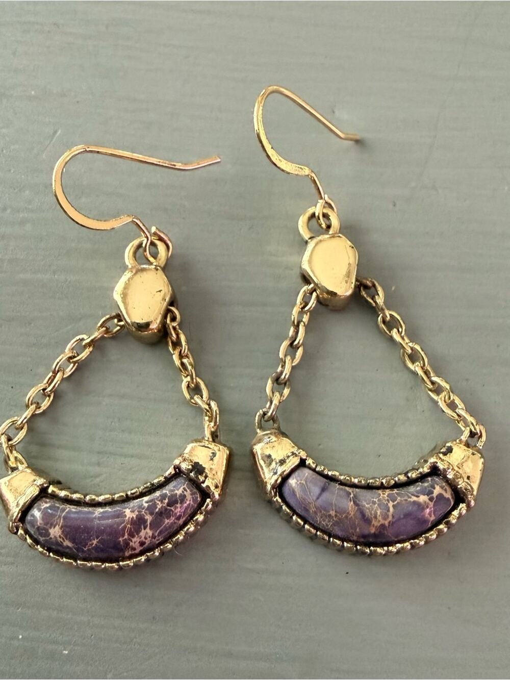 Barse Gold  Tone & Purple Stone Earrings